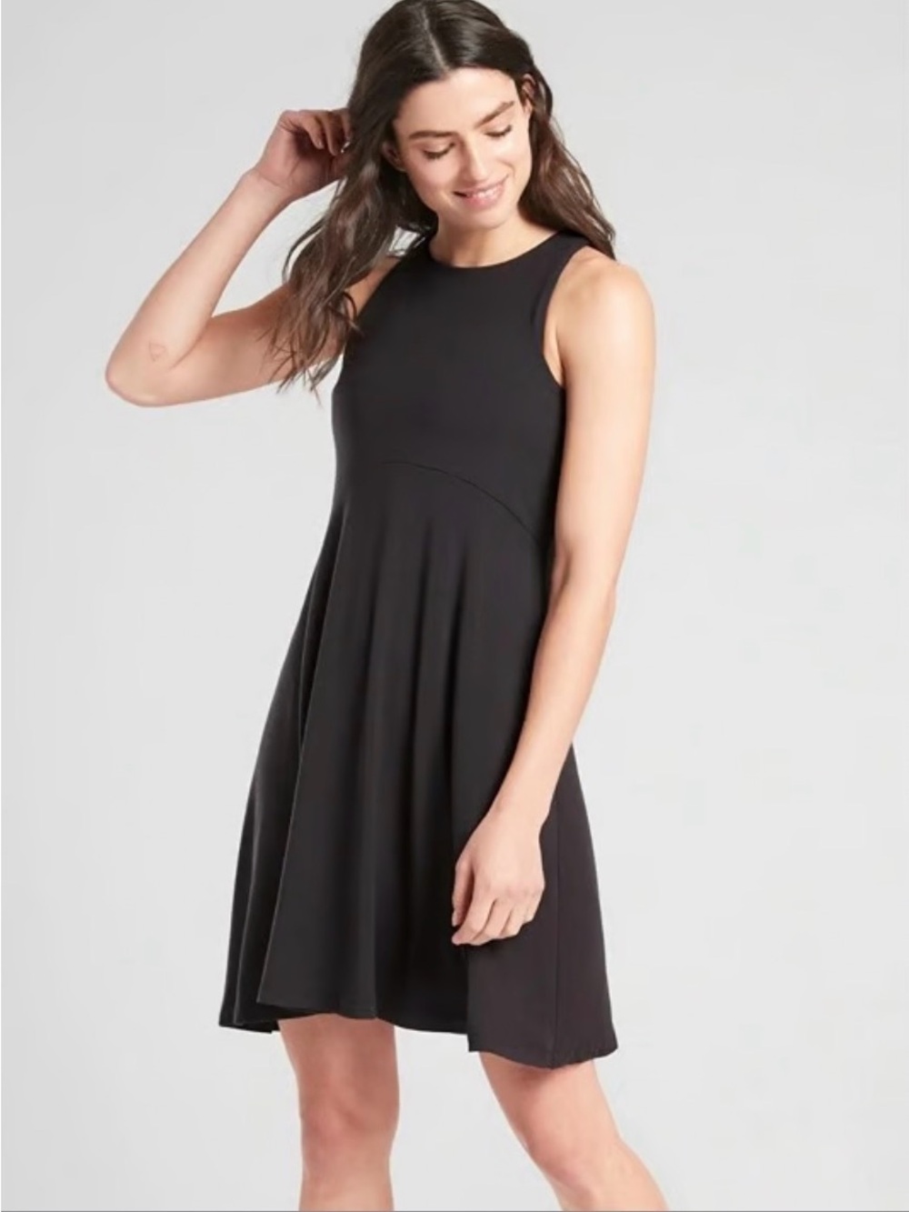 Athleta Sleeveless Black Mini Swing Dress